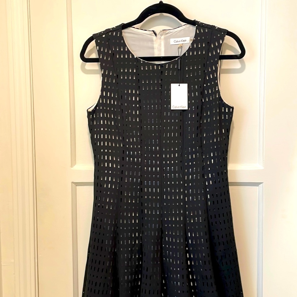 Calvin Klein black eyelet dress.